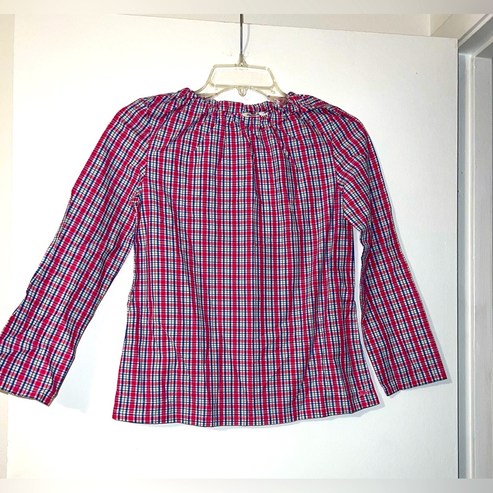 Vineyard Vines pink and blue plaid long sleeve top, size 10-12, NWT
